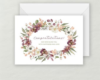 Wreath Blessings Wedding Greeting Card | Recycled Eco-friendly Cardstock