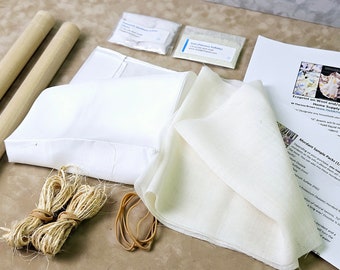 Ecoprint Naturally Supply Kit for Botanical Printing, DIY Package with Silk, Wool, Mordants, Dowels, Use with my PDF or with Workshops