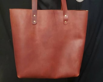 Large Leather Handbag with Shoulder or Arm Strap, Roomy Tote, Handcrafted by NC Artist, Pocketbook, Oiled Tan, Top Grain, Leather Craft,USA