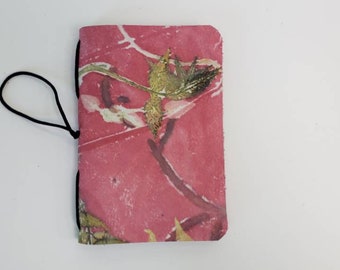 Red Leather Ecoprinted Journal, Travel Nature Art, Handmade