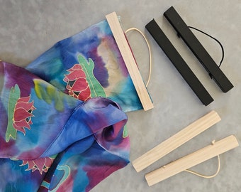 Magnetic Scarf Hanger,Top & Bottom Hangers, Perfect for 8 or 12 Inch Wide Silk Scarf Display, Black, Natural or Walnut Wood Colors Available
