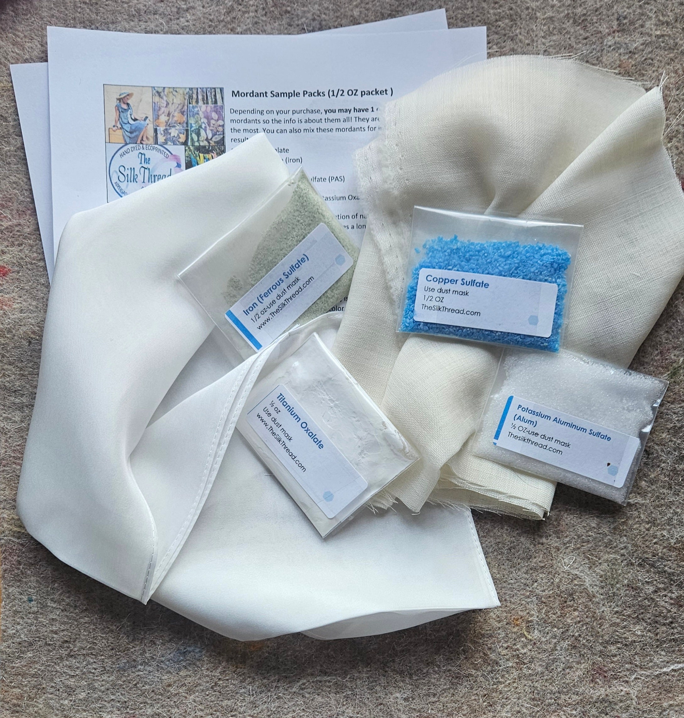 Silk, Wool plus Mordants Combo Package,User Ready,Mixing Instructions,Natural Dyeing,Ecoprinting,DIY Botanical Printing Kit,Use with my PDF