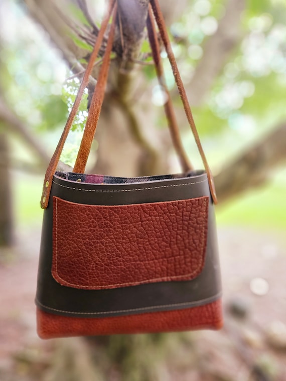 Leather Purse, Handbag, Two Tone Design Handcrafted by Artist,top