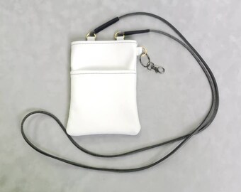 Pure White Leather Cell Phone Bag, Thread Accent Designs, Convenient  Crossbody Straps, Hand Crafted by Artist, Fits all Phones, Minimalist