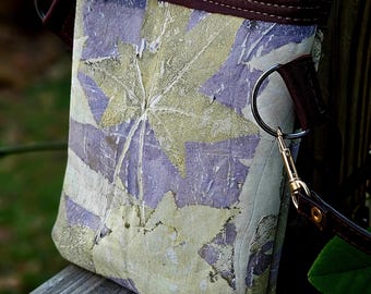 Ecoprint Leather Cross body Bag, Botanical Imprint, Purple Handbag