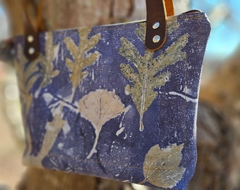 Ecoprinted Leather Handbag, Botanical Leaf Design, Shoulder Purse