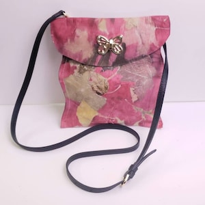 Red Leather Crossbody Bag, Beautiful Ecoprinted Designs Created from Plants, Handcrafted Leather by Artist, Purse, Pocketbook, Top Grain