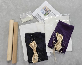 Ecoprint in Color Supply Kit for use with my Online Workshops with Silk, 2 Choices with Special Combo Mordant, Dowels, My Pre-dyed Blankets