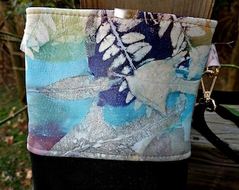 Leather Multi-colored Ecoprinted Cross body Purse, Botanical Leaf Design, Handcrafted