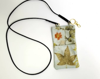 Ecoprinted Leather Cell Phone Crossbody Bag, Concert Purse, Designs from Leaves, Hand Crafted with Lambskin by Artist, Fits all Phones