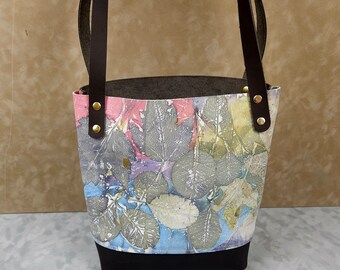 Handcrafted Ecoprinted Leather Purse, Botanical Design, Shoulder Bag