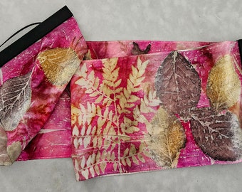 Ecoprinted Purple Silk Scarf, Leaf Design with Magnetic Hanger
