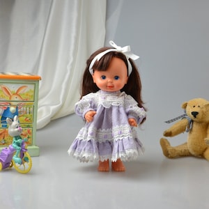 Vintage 12&quot; Tall Ideal Toy Pretty Curls Doll Brown Hair Blue Eyes Handmade Vintage Outfit Child Room Decor