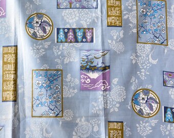 Light Blue Chintz Cotton Fabric: Asian Inspired Jacquard, DIY Craft Apparel