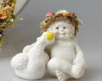 Handcrafted Cherub Figurine with Goose - Dreamsicles Ducky Decor