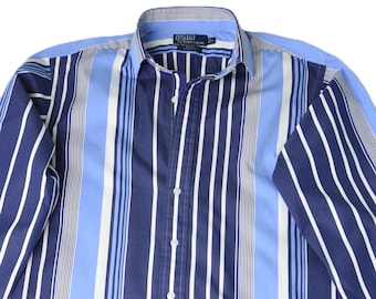 Vintage Polo by Ralph Lauren Regent Classic Fit Blue Striped Button Down Shirt Spread Collar No Logo