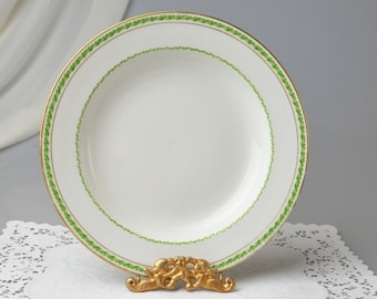 Antique Limoges Porcelain Soup Bowl: Castiglione Entwined Leaves, Gold Trim