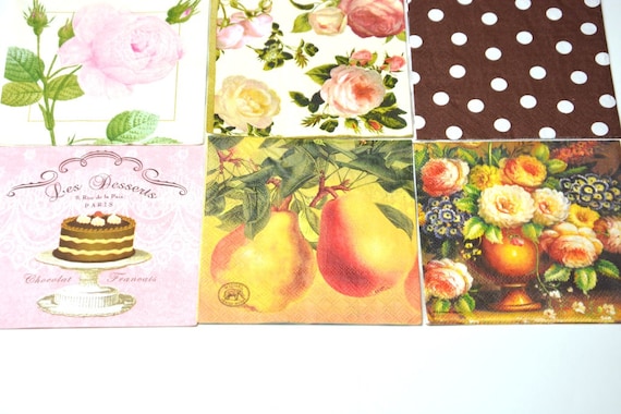 Mix of 9 Decoupage Paper Napkins, Printed Paper Napkins, Craft Paper Napkins for Decoupage Mixed Media Collage Scrapbooking