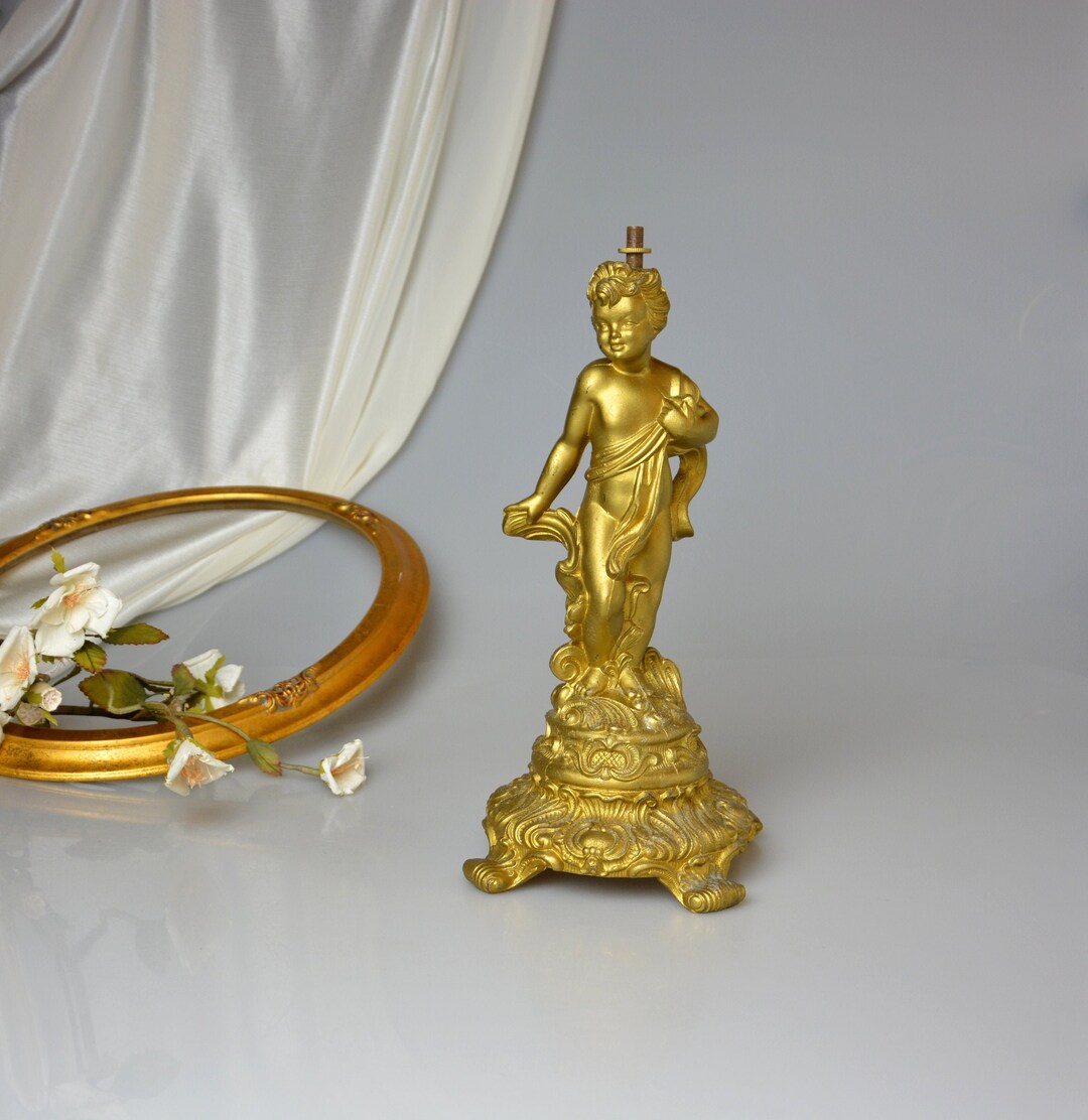 Vintage Ornate Metal Cherub Lamp Base Angel Figurine Romantic French