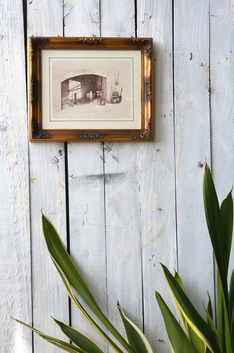 Early American Kitchen Picture The Copper Kettle Lithographic Reproduction of Doris Whitten Morgan Pencil Drawing Collectible Cabin Decor image 2