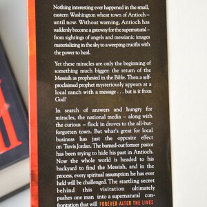 May include: Book cover with the title "Sightings of Angels" and the subtitle "Images of a Messiah in the Sky." The cover has a black background with orange accents and white text. The text describes a supernatural event in Antioch.