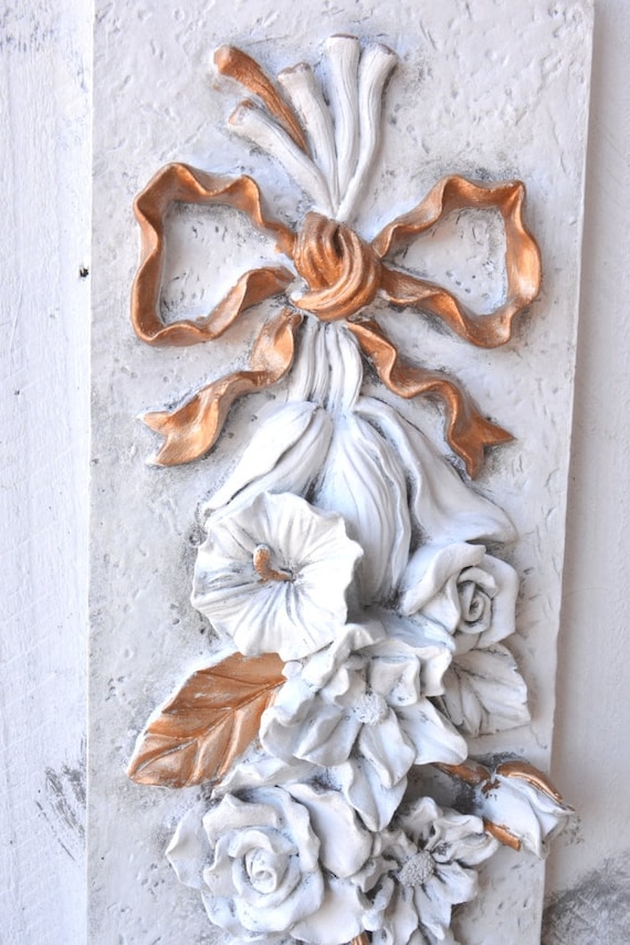 Hand Painted Flower Plaque: French Cottage Shabby Chic Wall Decor