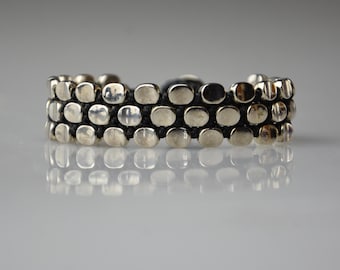Macrame Beaded Bracelet Silver Tone Metal Beads & Leather Cord Bracelet Boho Jewelry