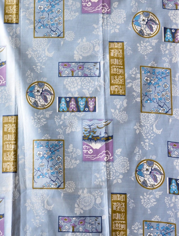 Light Blue Chintz Cotton Fabric: Asian Inspired Jacquard, DIY Craft Apparel
