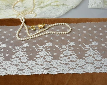 Floral Lace Trim: Off White Embroidered Tulle, 7.5" Wide