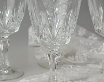 French Crystal White Wine Goblets Marked FRANCE: Palm Pattern, Cristal D'Arques Dinner Table Decor