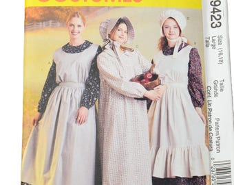 McCall's Costumes 9423 Misses' Pioneer Costume Sewing Pattern size 16-18 Historical Costume Pattern Prairie Maxi Dress Apron/Pinafore Bonnet