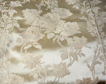 Pastel Beige Brocade Rose Pattern Upholstery Fabric Remnant Silky Home Decor French Cottage Chic Drapery Fabric DIY Pillow Chair Cover