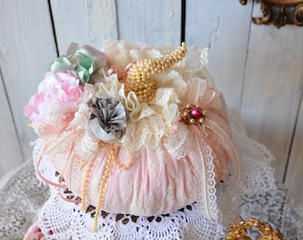 Lace Pumpkin, Handmade Satin Flowers, Shabby Chic Fall Decor