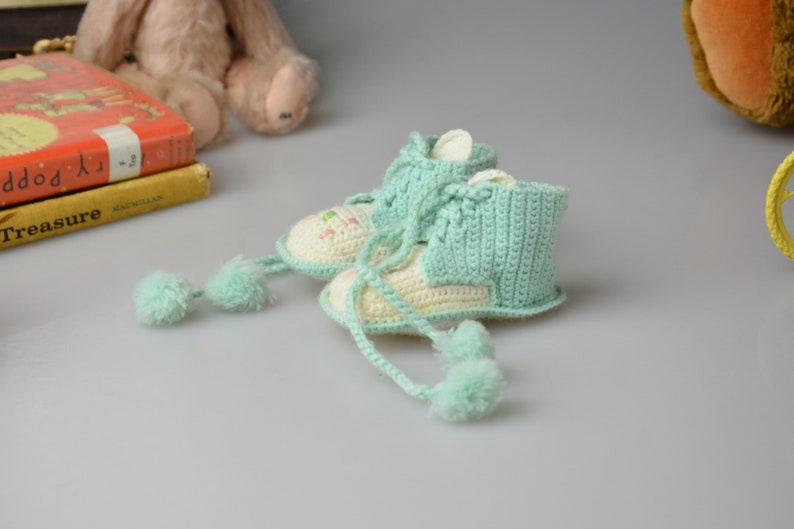 Vintage Crochet Baby Booties Baby Feet Warmers Baby Doll Crochet Shoes Collectible Baby Clothes Nursery Decor image 3