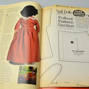 May include: A magazine page with a pull-out pattern section for a 20-inch Annebelle doll. The pattern is for a bodice back. The magazine also features a photo of a red dress on a doll.