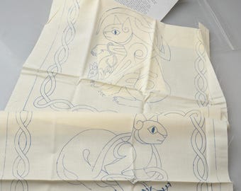 Celtic Cats Two Embroidery Patterns 13" Squares Preprinted with Washout Pattern Designs # 307 by Phyllis Adkins Baxter Irish Folk Art