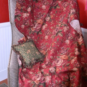 Tap Top Cotton Curtain Panel from Raymond Waites Emmeline Dark Red Floral Fabric Large-Scale Rose Tulip Bouquet Design Romantic Home Decor