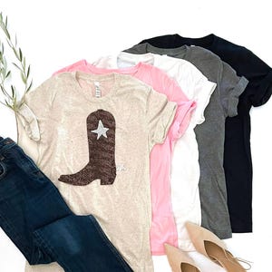 Sequin Cowgirl Boot Shirt for Women – Western Style Horse Tee, Southern Girl Graphic Top, Country Music Outfit, Gift for Her