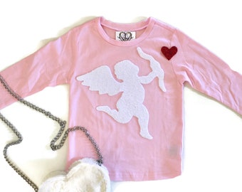 Girls Sequin Valentine Shirt. Valentines Day Gift for Her. Sequin Cupid Bow and Arrow Heart T Shirt. Toddler Youth Girls Kids. Long Sleeve