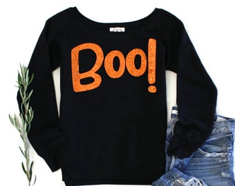 SEQUIN Halloween Shirts / Womens Halloween Sweatshirt / Boo Shirt / Off the Shoulder / Halloween Party Shirt / Fall Top / Funny Halloween