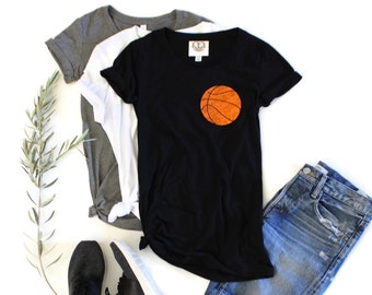 Basketball Mom Shirts / Sequin Top / Womens / Game Day / Basketball Tee / Holiday / TShirt / Sequin Patch / Wife / Cheer Mom / Coach Gift