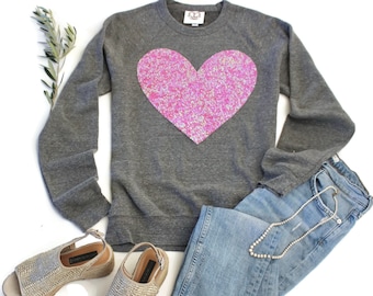 Valentines Shirt /  Sequin Top / Heart Shirts / Womens Sweatshirt Sweater / Valentines Day / Off Shoulder / Gift for Her / Girlfriend / XOXO