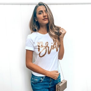 Bruidshirt met pailletten. Shirt Bride to Be. Nieuw bruidshirt. Bruid cadeau. Bruids douche cadeau. T-shirt bruid. Bruiloft T-shirt. Bruidsfeest. Huwelijksreis. Mevrouw