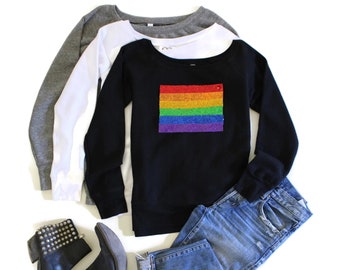 Women's Unisex Sweatshirt / Pride Flag / Women's Shirt / LGBTQ Sweatshirt / Gay Pride Shirt / Rainbow Pride / Sequin Patch / Rainbow Gift