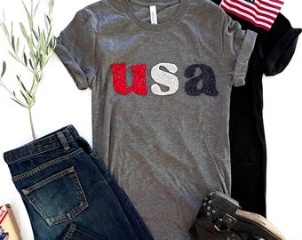 Sequin USA Shirt, Retro 4th of July Tee