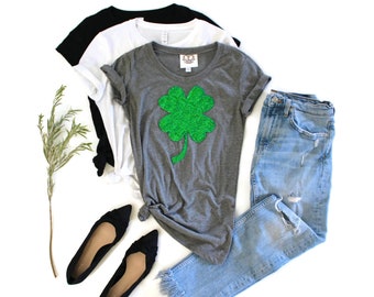Sequin Shamrock St Patricks Day Shirt - Lucky Irish Tee