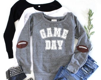Sequin Football Elbow Patch Sweatshirt: Game Day Mom Shirt