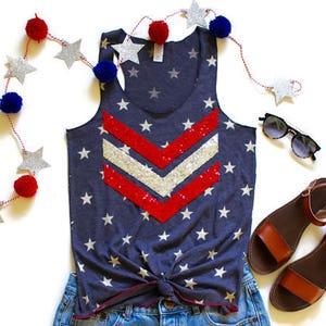 Pailletten Stern Tank Top. 4.Juli Panzer. Pailletten-Chevron. Sterne und Streifen. Fourth of Jully T-shirt. Amerika T-Shirt. USA Panzer. 4. Juli Tank Top