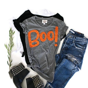 Sequin Halloween Shirt Women / Halloween Costume Women / Cute Halloween Shirt / Boo Shirt / Funny Halloween TShirt / Sequin Patch / Tee