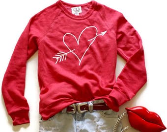 Valentine Shirt. Sweatshirt. Valentines Day Gift. Womens Top. Heart Sweater. Gift for Her. Wife. Heart Shirt. XOXO. Love. Cute. Arrow. Red